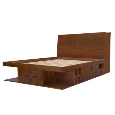 Image of Memomad Set Bali Caramel: Storage bed Special double (140x190 cm) + headboard 150 Slatted Frame. Sturdy frame and with drawers, ideal for small bedrooms Solid pine wood