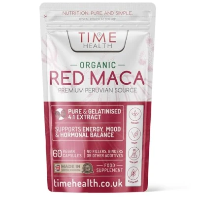 Image of Organic Red Maca Root 2000mg per Capsule Peruvian Source Gelatinized for Absorption UK Manufactured Pullulan (60 Pouch)