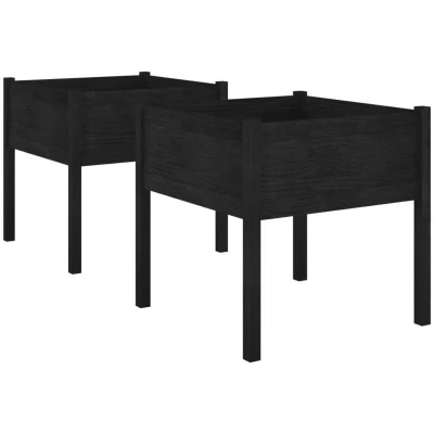 Image of vidaXL Garden Planters 2 pcs Black 70x70x70 cm Solid Pinewood