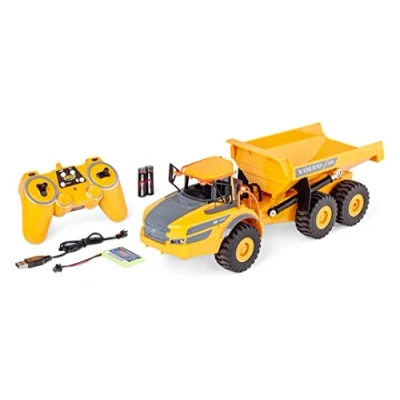 Image of Carson 500907669 1:20 Dump Truck Volvo A40G 100% RTR Construction Vehicle for Children from 8 Years, RC Excavator with Functions, Includes Batteries and Remote Control, Yellow