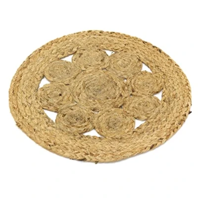 Image of Carousel Home Jute Placemat Braided Round Pattern Woven Kitchen Dining Table Place Mat Natural Rustic 35cm