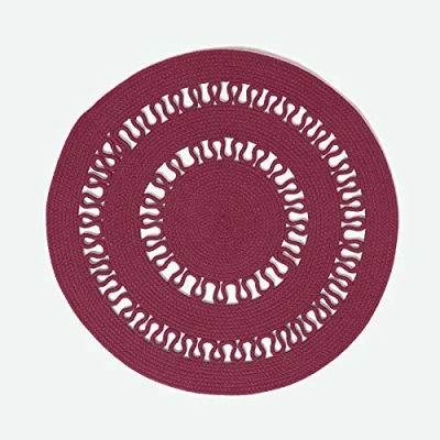 Image of HOMESCAPES Plum Crochet Rug Handwoven Cotton Braided Mat Reversible 90 cm Round for Living Room &amp; Bedroom