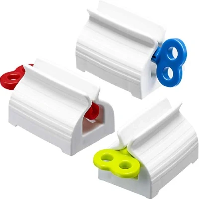 Image of Quesuc 3 Pieces Rolling Tube Toothpaste Squeezer Seat Holder Stand Rotate Dispenser for Bathroom (Mix Color)