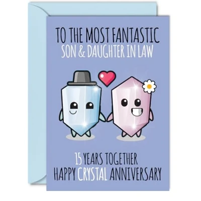 Image of Cute Crystal Anniversary Card for Son &amp; Daughter In Law 15 Years Together Happy 15th Wedding Cards Son, A5 Greeting Fifteenth Anniversaries