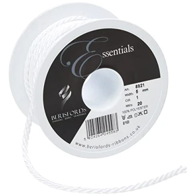 Image of Berisfords 5 mm x 20 m Barley Twist Rope White