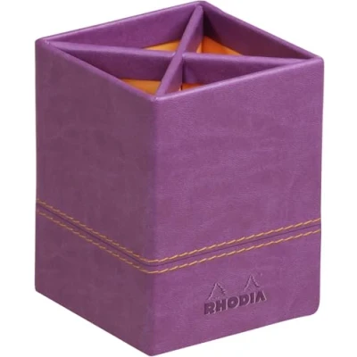 Image of RHODIA 318910C Purple Pencil Holder 8x8x11 cm Orange Saddle Stitching Faux Leather Exterior Rhodiarama Home Office Collection Organization &amp; Design Storage