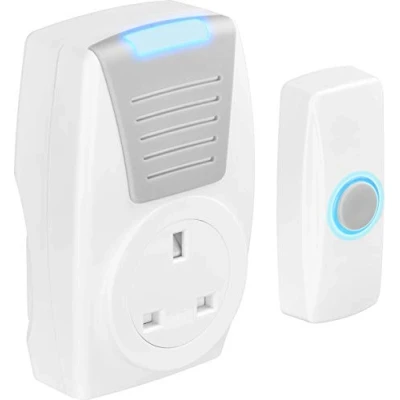 Image of Masterplug Wireless Plug in DoorBell with IP44 Rated Push Button, Battery Operated, BDCPT100 MP