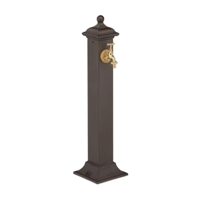 Image of Relaxdays Standing Water Fountain, Antique Look, with Golden Tap, Garden, Patio, Faucet, HWD: 71 x 17 21 cm, Brown, Polyresin, 5 4.5 cm