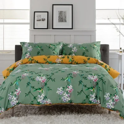 Image of Deyongs Bird Garden Superking Duvet Set Sage and Gold