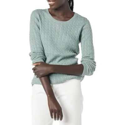 Image of Amazon Essentials Women&#039;s Lightweight Long Sleeved Cable Crewneck Sweater (Available in Plus Size), Sage Green Heather, XS