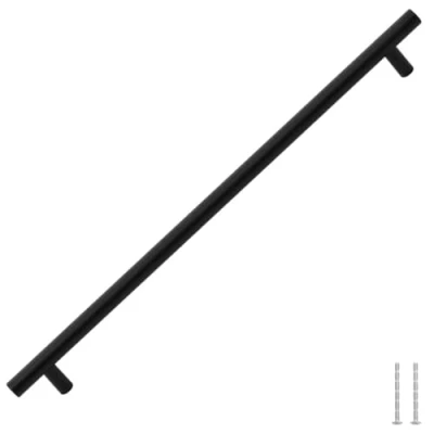 Image of vidaXL Black Stainless Steel Cabinet Handles 5 Piece Set T Shaped Design with Adjustable Bamboo Screws Ideal for Cabinets, Drawers, Cupboards, Wardrobes