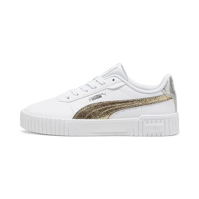 Image of Puma Women Carina 2.0 Metallic Shine Sneakers, White Gold Silver, 6.5 UK
