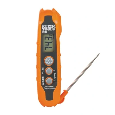 Image of Digital Thermometer, LCD, Dual Infrared (IR) and Probe Pocket Size, Klein Tools IR07 , Orange