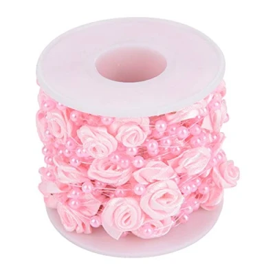 Image of Hilitand 10m/roll 3mm Rose Pearl String Beads, Artificial Wire Garland DIY Wedding Decoration,Faux Crystal Beaded(Pink)