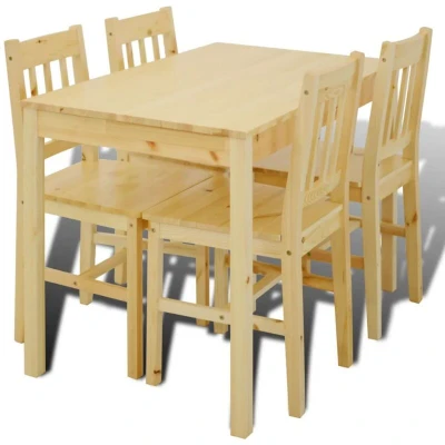 Image of vidaXL Dining Set 5 Pieces Pine Wood Natural