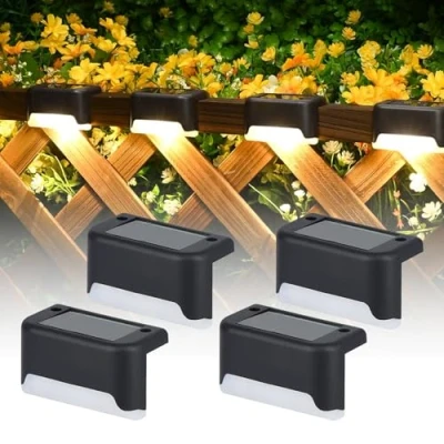 Image of WENJION Solar Deck Lights 4 Pack, Step Lights, Waterproof LED Fence for Outdoor Pathway, Yard, Patio, Stairs, Steps, and Fences (Warm White)