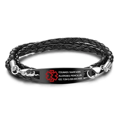 Image of Kaululu Personalised Men Womens Medical Alert Bracelets Stainless Steel Emergency Mens Medic ID Bracelet with Engrave Name (#5)