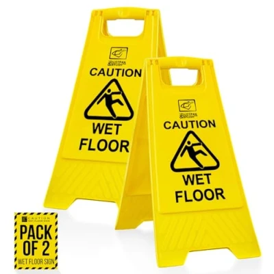 Image of Wet Floor Sign Heavy Duty, Foldable Warning Signs, Signs Yellow Pack of 2 Prevents Accidental Slipping, for Restaurant, Shopping Mall, Restroom, Office