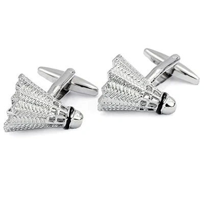 Image of HONEY BEAR Badminton Shuttlecock Novelty Cufflinks for Men ,Stainless Steel, Business Wedding Gift Silver