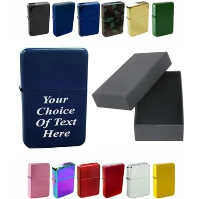 Image of Personalised Engraved Lighter for Birthday, Fathers Day, Anniversary, Choice of Colours With Luxury Gift Box Packaging (Blue (Matte))
