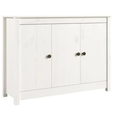 Image of vidaXL Solid Pine Wood Sideboard, White, 100x35x74 cm, Multifunctional Storage Cabinet with Sturdy Top, Perfect for Office, Living Room, Bedroom