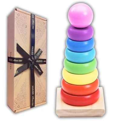 Image of Jaques of London Stacking Rings Wooden Toys Baby for 1 2 3 Year Olds Early Development &amp; Activity Since 1795