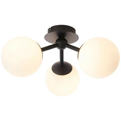 Image of Pulsa Bathroom Globe Semi Flush 3 Arm Ceiling Light Matt Black, IP44