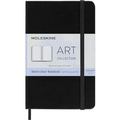 Image of Moleskine 9 x 14 cm Pocket Size Watercolour Notebook Notebook, Paper Suitable for Pencils and Paints Hard Cover Elastic Closure, Colour Black, 60 Pages