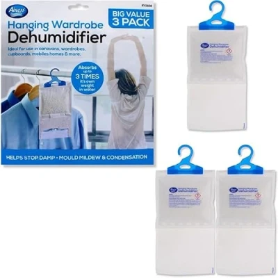 Image of Wardrobe Dehumidifier Unscented Hanging Bags,Moisture Absorbers, Trap, Condensation, Dehumidifiers for Damp, Mould, Bedroom, Caravan, Bathroom, Basement, Office (3 pack)