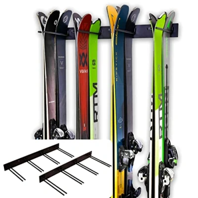 Image of StoreYourBoard Ski Wall Storage Rack, 2 Pack Holds 16 Pairs, Steel Home and Garage Skis Mount