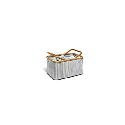 Image of Prym Canvas and Bamboo (45x30x22cm) Grey/White Striped Design Fold Store Basket 1 Piece