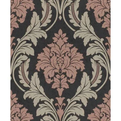 Image of Glam 541656 Non Woven Wallpaper Baroque Black Beige Pink Glitter