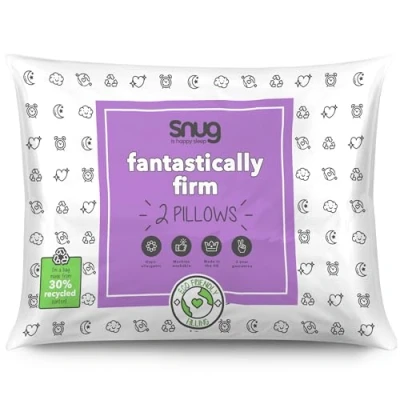 Image of Snug Fantastically Firm Pillow 2 Pack of Support Bed Side Sleeper Pillows for Back and Sleepers Eco Friendly, Machine Washable Hypoallergenic
