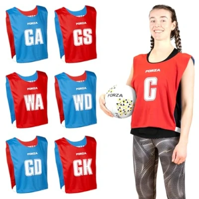 Image of FORZA Pro Reversible Netball Bibs [Pack of 7] 2 in 1 Design with 5 Colour Combinations Ideal for Schools &amp; Sports Clubs (Red Blue, Large)