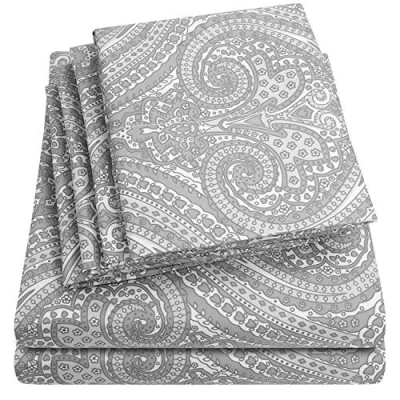 Image of King Size Bed Sheets 6 Piece 1500 Supreme Collection Fine Brushed Microfiber Deep Pocket Sheet Set Bedding 2 Extra Pillow Cases, Great Value, King, Paisley Gray