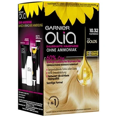 Image of Garnier Olia Permanent Hair Colour without Ammonia, Nourishing for 100% Grey Coverage, The Golds, 10.32 Platinum Gold (Blonde) Pack of 3