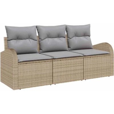 Image of vidaXL 3 Piece Garden Sofa Set with Cushions Beige Poly Rattan