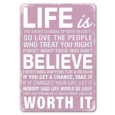 Image of Slogan &quot;Life&#039;s Too Short...&quot; Quote Pink Metal Wall Sign Plaque Art Inspirational