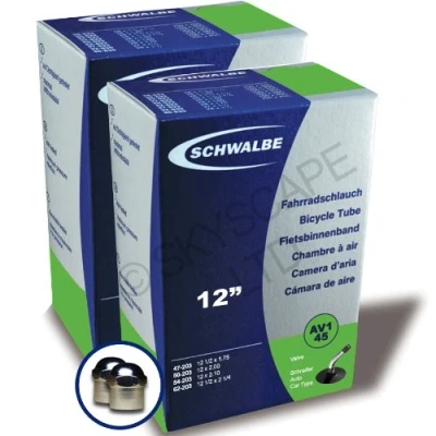 Image of Schwalbe 2 x PREMIUM QUALITY Inner Tubes 12&quot; / 12 ½&quot; 1.75/2 ¼&quot; 45º Schrader/Auto Valve PAIR [No. AV 1 45] + FREE Cap Upgrade Worth £1.99