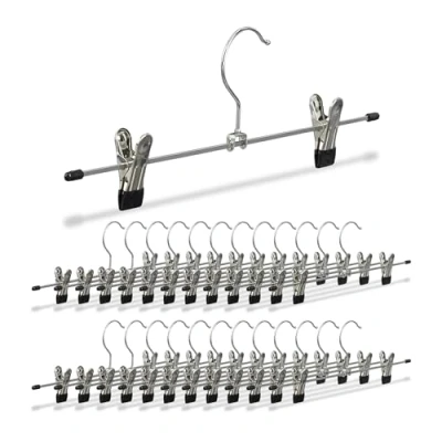 Image of Relaxdays Trouser Hanger, Set of 25, 2 Clips, for Pants &amp; Skirts, Closet Storage, HWD: 11.5 x 35 cm, Metal, Silver, Iron, Plastic