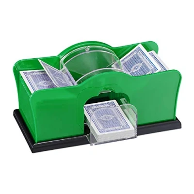 Image of Relaxdays Unisex Adult Card Shuffler for 2 Decks with Crank Manual Mixing Device Playing Cards Until, Green, 1 Piece EU