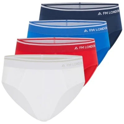 Image of FM London 4 Pack Men&#039;s Bamboo Briefs Comfortable Underwear with Tagless Waist Stretch Fit Pants No Front Opening Multipack