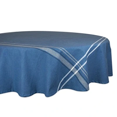 Image of DII French Stripe Tabletop Collection Farmhouse Style Dining Table Linen Tablecloth, 70&quot; Round, Blue Chambray