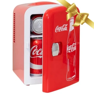 Image of Mini Fridge For Bedrooms 4L Small 6 Can Table Top Quiet Fridges Skincare Office Food Drinks Kids Home Car &amp; Travel 12v Portable Cooler Warmer Refrigerator by Coca Cola, PB Red