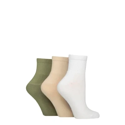 Image of Women&#039;s 3 Pair Elle Half Cushion Bamboo Sport Anklet Socks White / Beige Khaki 4 8