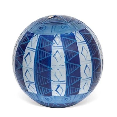 Image of Kapula South African Large Ball Candle Fair Trade Hand Painted Blue and White Design Single Wick 12 cm