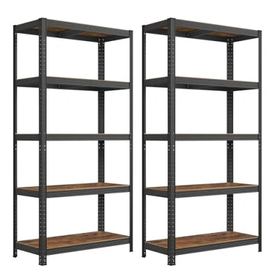 Image of SONGMICS Set of 2 Shelving Units, 40 x 90 180 cm, 875 kg Load Capacity (175 per Shelf), Industrial, Adjustable Storage Shelves, for Living Room, Kitchen, Garage, Rustic Brown and Black GLR040B12