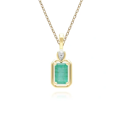 Image of Classic Emerald Baguette &amp; Diamond Pendant Necklace In 9ct Yellow Gold