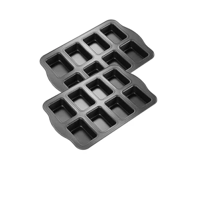 Image of Gurlideo 8 Mini Loaf Pans Tin Cake Pan Non Stick Carbon Steel Baking for Oven Baking,Grey (2 Set)