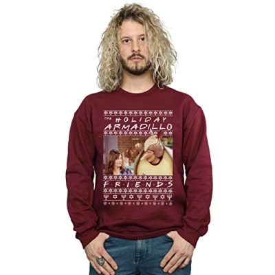 Image of Absolute Cult Friends Men&#039;s Fair Isle Holiday Armadillo Sweatshirt Burgundy Small
